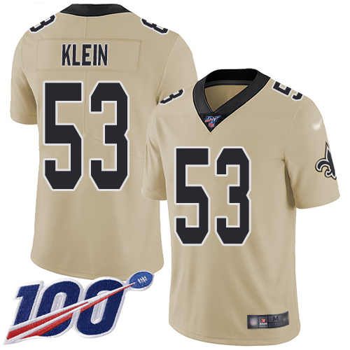 Men New Orleans Saints Limited Gold A J  Klein Jersey NFL Football #53 100th Season Inverted Legend Jersey->new orleans saints->NFL Jersey